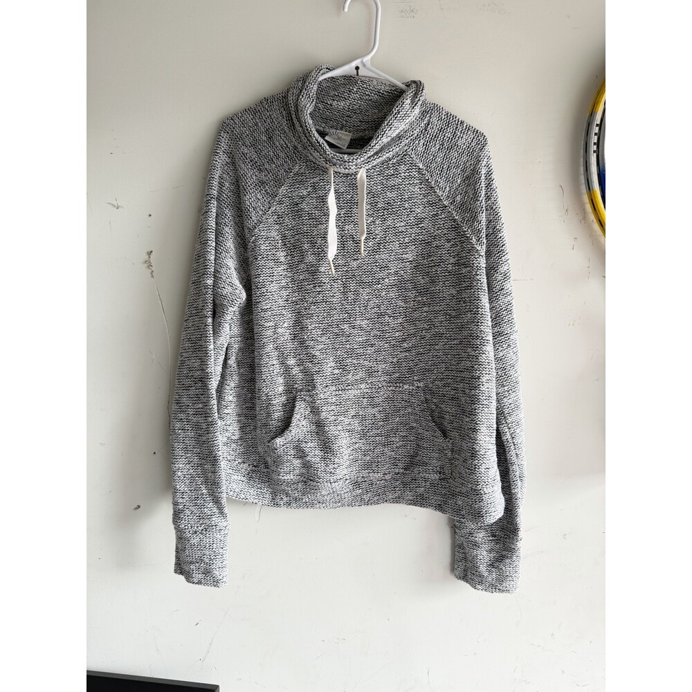 Aerie Offline Snowday Mock-Neck Boxy Sweatshirt Marled Black & White Large